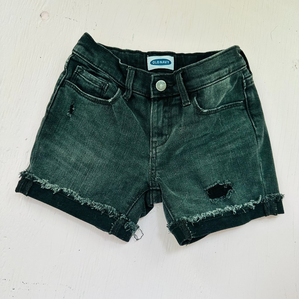 Old Navy Girls Black Denim Shorts Size 8 Distressed Frayed Hem Cuffed